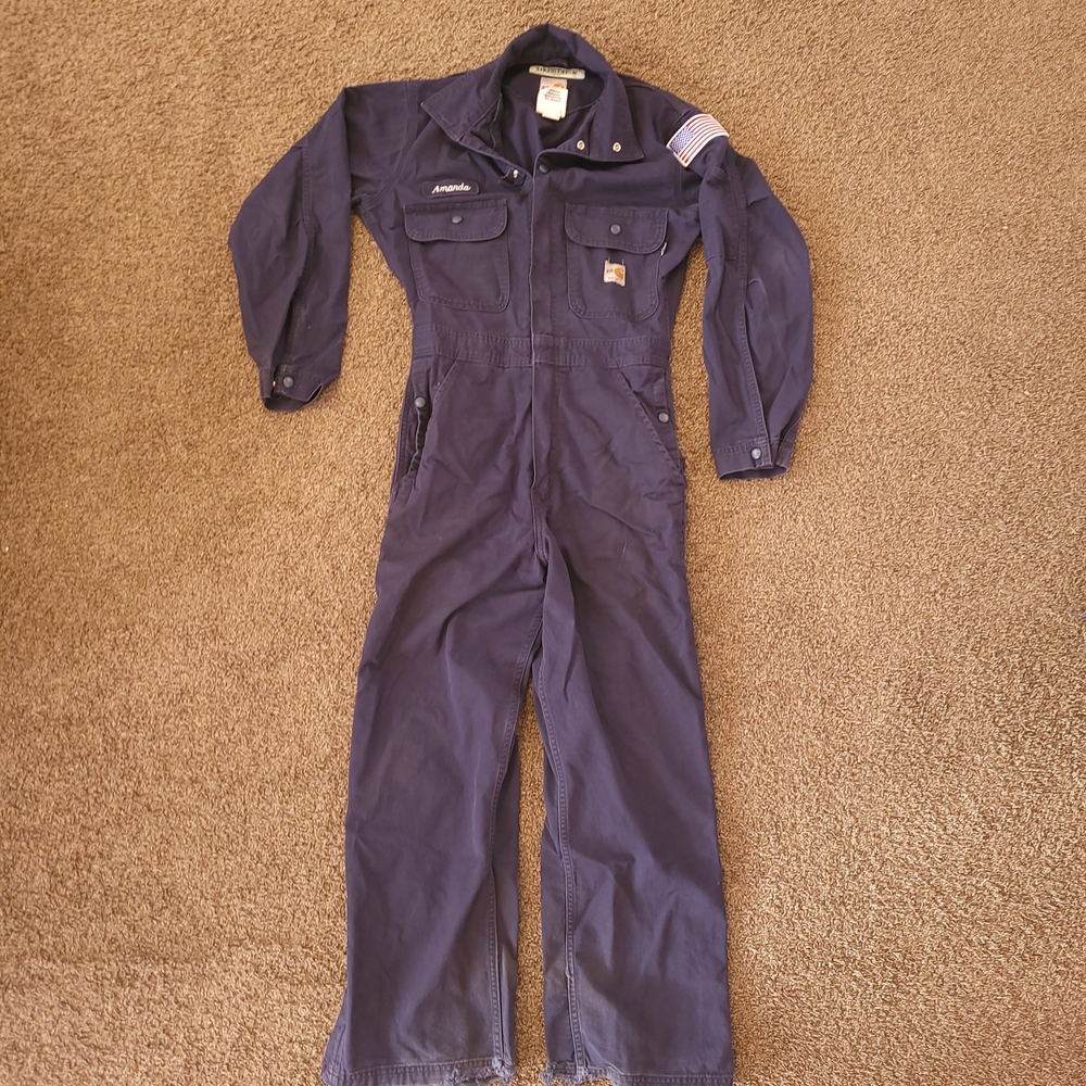 Carhartt Navy Blue FR Fire Retardant Coveralls One Piece Womens XS